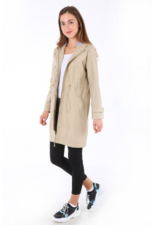 5082 Kapşonlu Uzun Trenchcoat