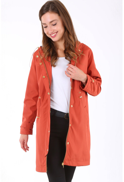 5082 Kapşonlu Uzun Trenchcoat