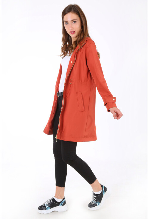 5082 Kapşonlu Uzun Trenchcoat