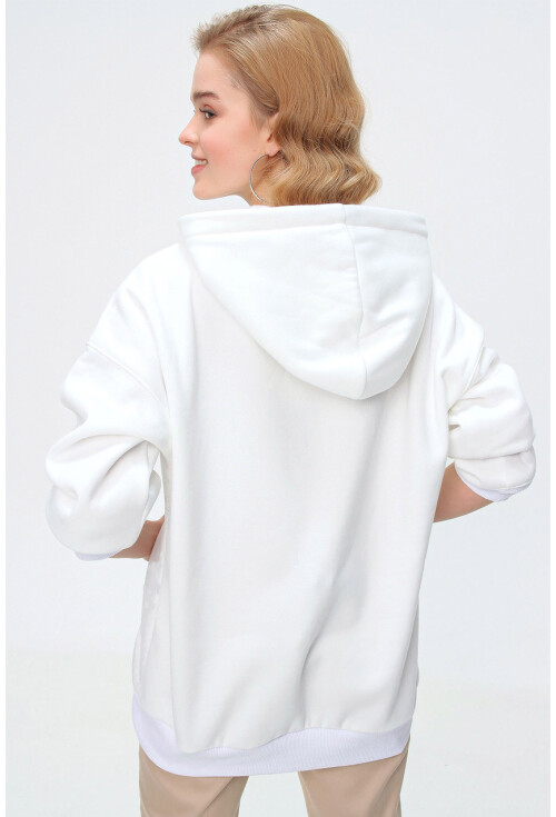 55343 Baskılı Kapüşonlu Uzun Oversize Sweatshirt