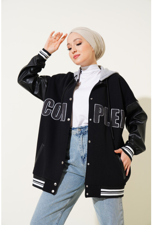 55426 Hooded Oversized College Jacket