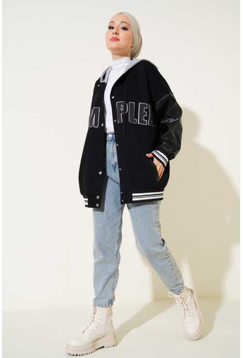 55426 Hooded Oversized College Jacket