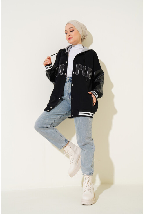 55426 Hooded Oversized College Jacket