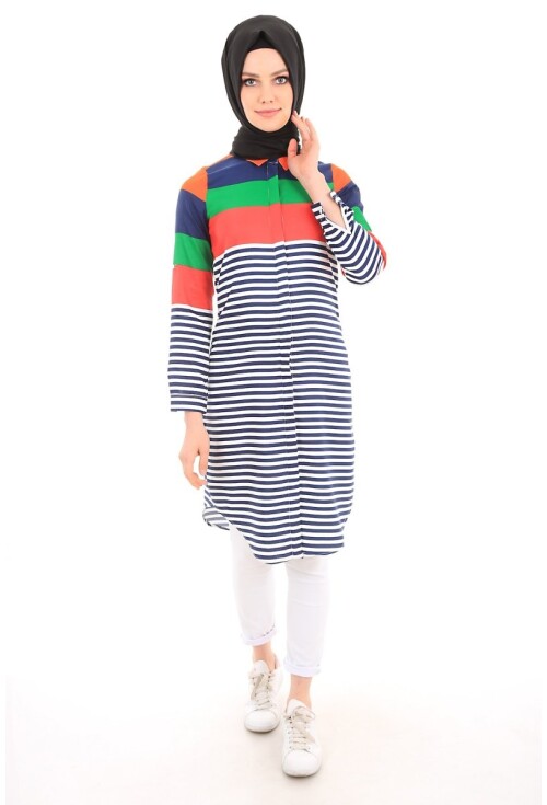 5636 Çizgili Tesettür Tunik