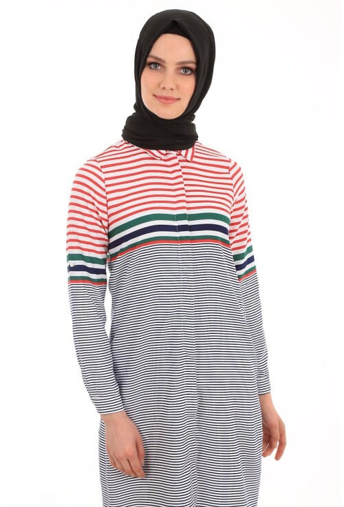 5636 Çizgili Tesettür Tunik