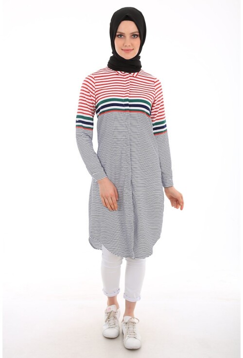 5636 Çizgili Tesettür Tunik