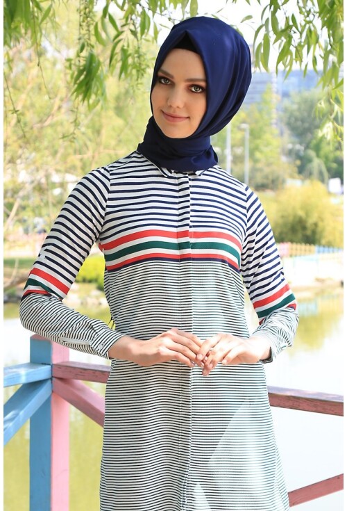 5636 Çizgili Tesettür Tunik