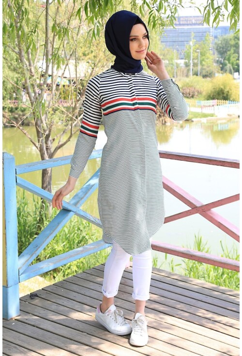 5636 Çizgili Tesettür Tunik