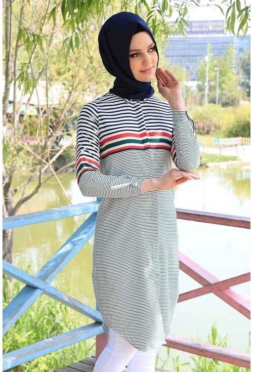 5636 Çizgili Tesettür Tunik