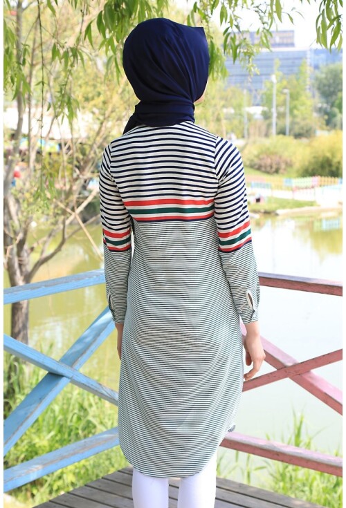 5636 Çizgili Tesettür Tunik