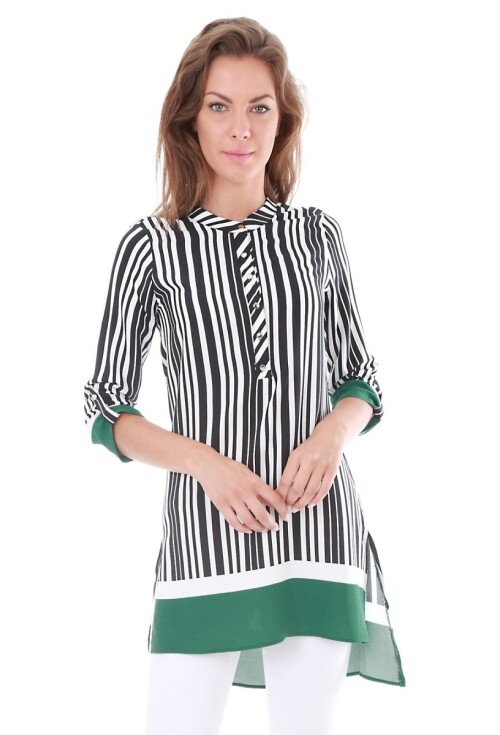 5649 Mandarin Collar Striped Tunic