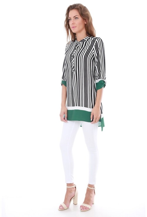 5649 Mandarin Collar Striped Tunic