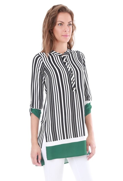 5649 Mandarin Collar Striped Tunic