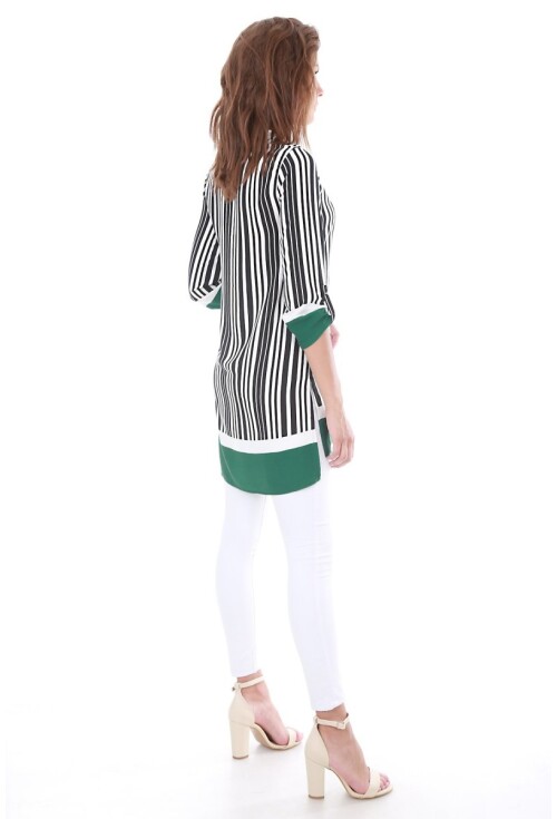 5649 Mandarin Collar Striped Tunic