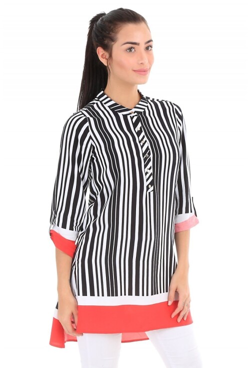 5649 Hakim Yaka Çizgili Tunik