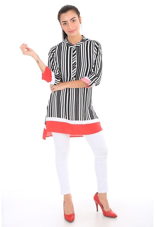 5649 Hakim Yaka Çizgili Tunik