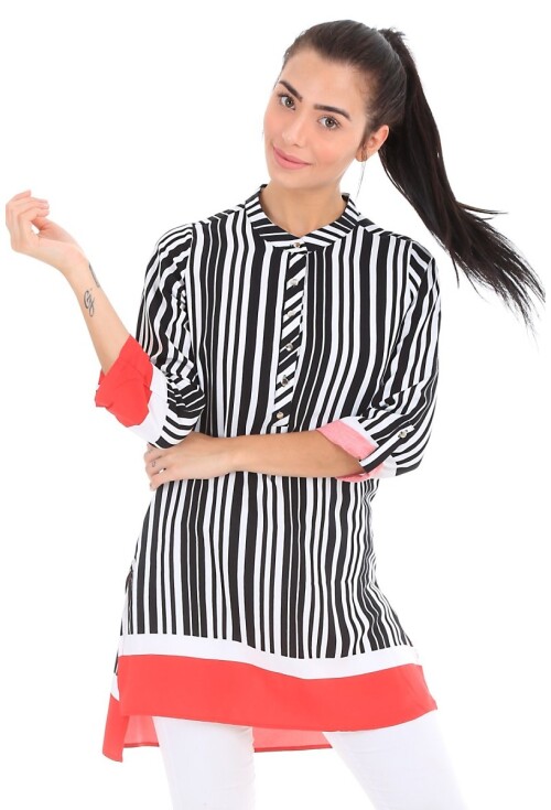 5649 Hakim Yaka Çizgili Tunik