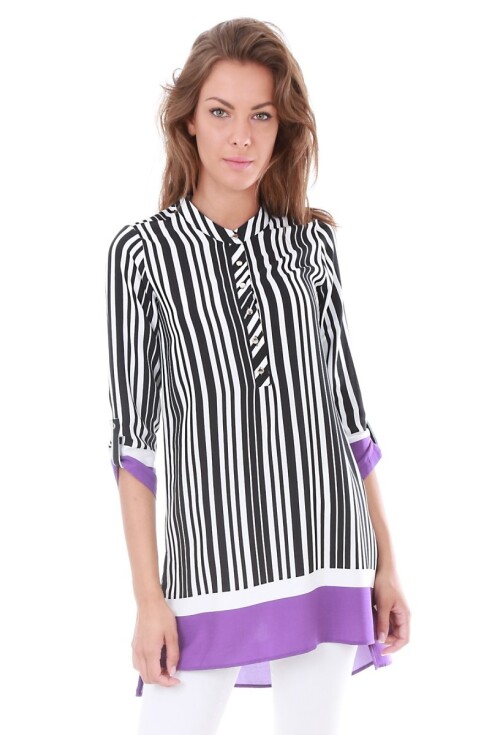 5649 Hakim Yaka Çizgili Tunik