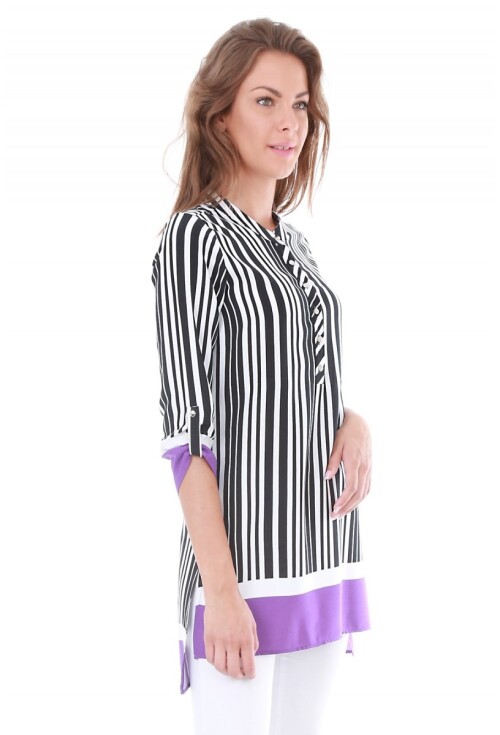 5649 Hakim Yaka Çizgili Tunik
