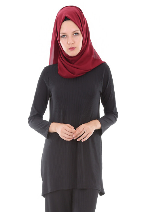 5682 Düz Çizgili Tesettür Tunik