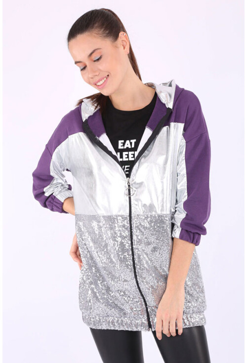 5772 Pul Detaylı Kapşonlu Sweatshırt