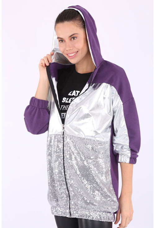 5772 Pul Detaylı Kapşonlu Sweatshırt