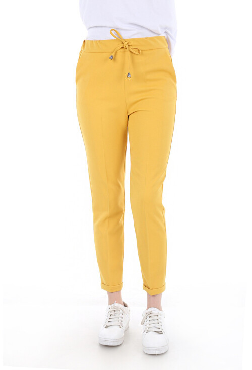 6427 Beli Lastikli Desenli Pantolon