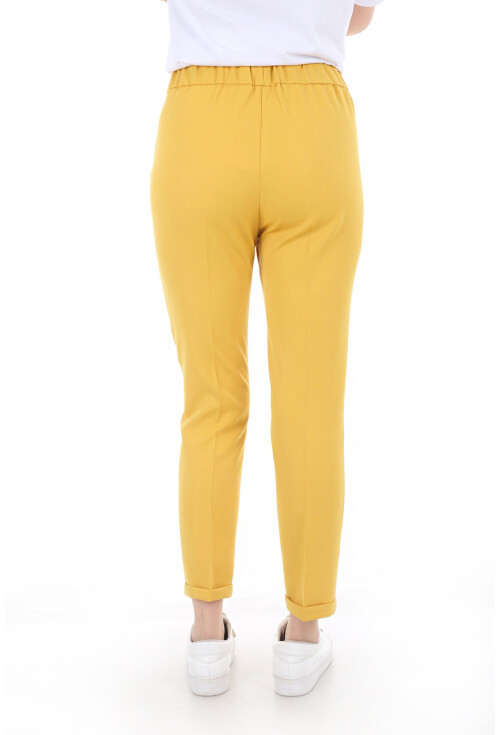 6427 Beli Lastikli Desenli Pantolon