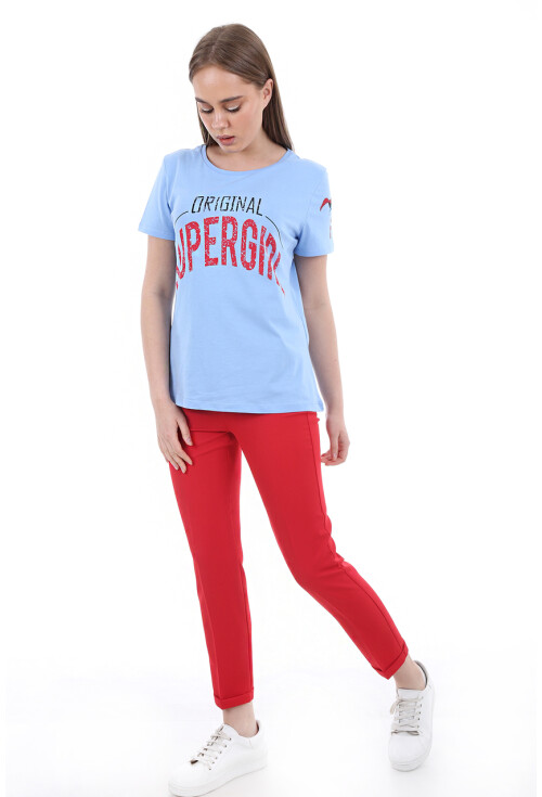 6427 Beli Lastikli Desenli Pantolon