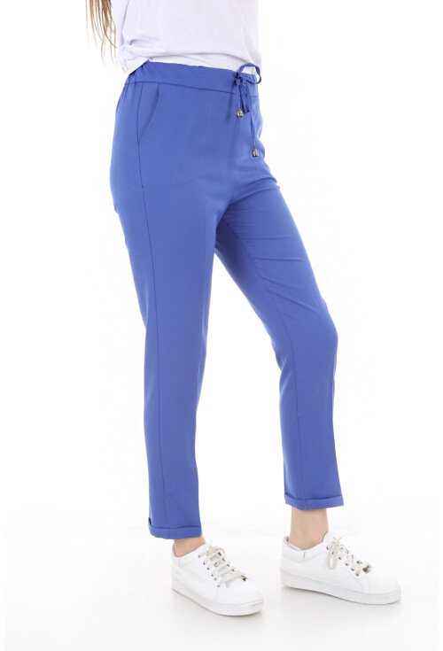 6427 Beli Lastikli Desenli Pantolon