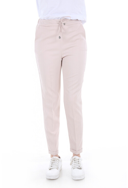 6427 Beli Lastikli Desenli Pantolon
