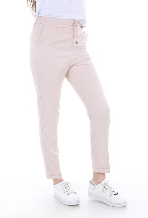6427 Beli Lastikli Desenli Pantolon