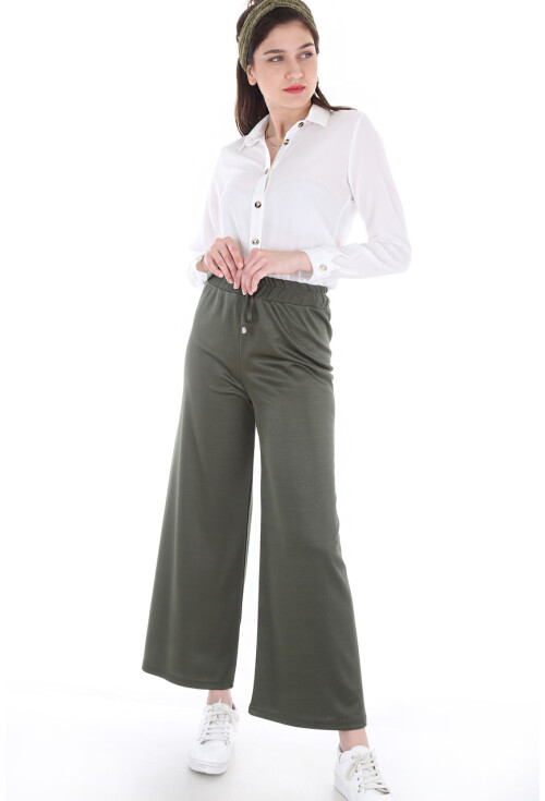 6433 Beli Lastikli Bol Pantolon