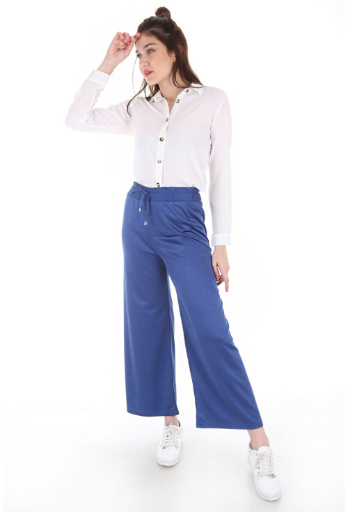 6433 Beli Lastikli Bol Pantolon