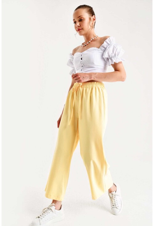 6483 Beli Lastikli Bol Paça Pantolon