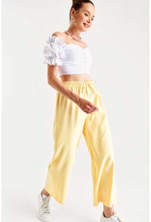 6483 Beli Lastikli Bol Paça Pantolon
