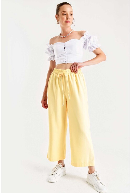 6483 Beli Lastikli Bol Paça Pantolon