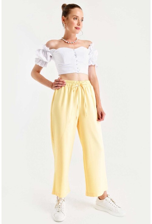 6483 Beli Lastikli Bol Paça Pantolon