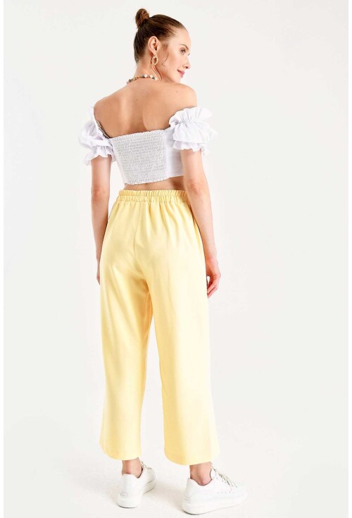 6483 Beli Lastikli Bol Paça Pantolon