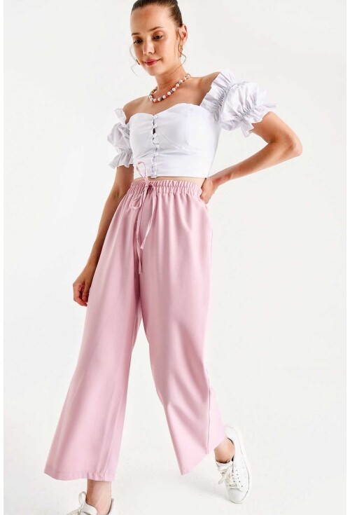6483 Beli Lastikli Bol Paça Pantolon