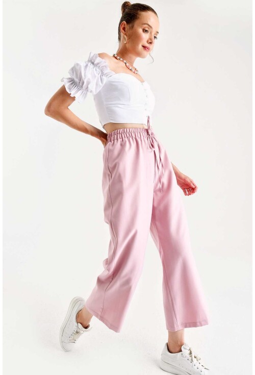 6483 Beli Lastikli Bol Paça Pantolon