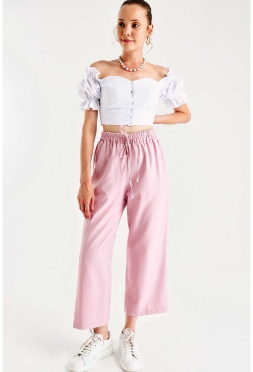 6483 Beli Lastikli Bol Paça Pantolon