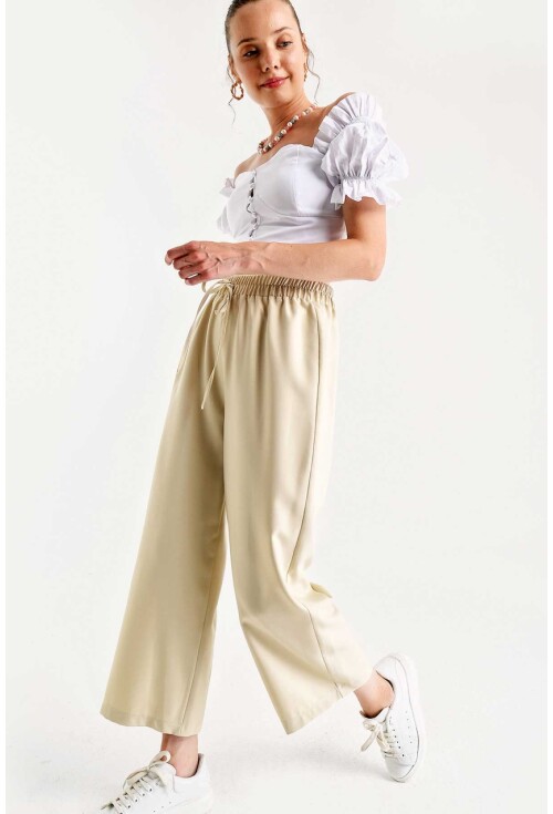 6483 Beli Lastikli Bol Paça Pantolon