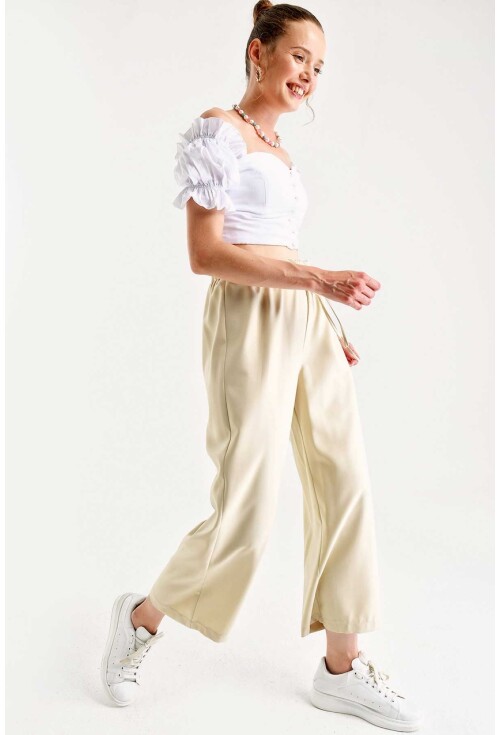 6483 Beli Lastikli Bol Paça Pantolon
