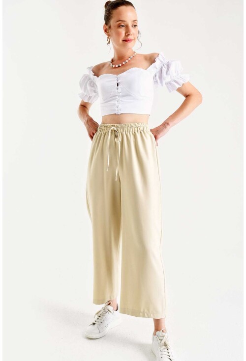 6483 Beli Lastikli Bol Paça Pantolon