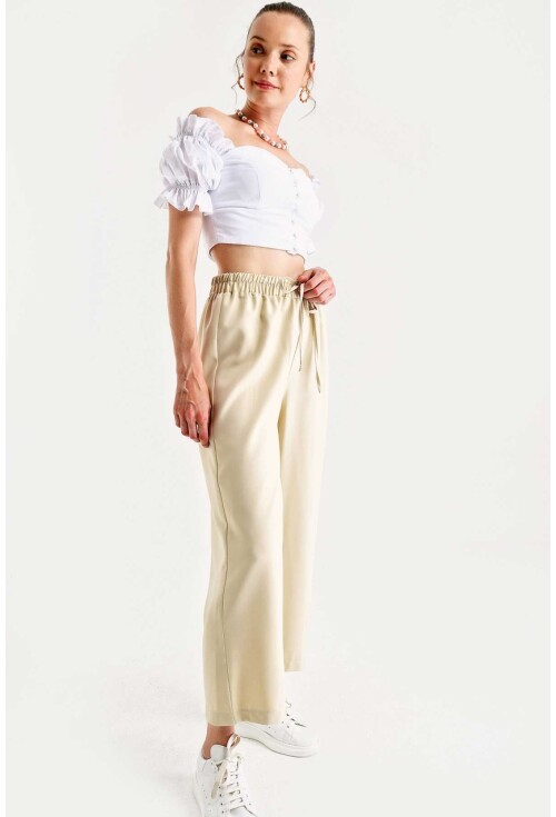6483 Beli Lastikli Bol Paça Pantolon