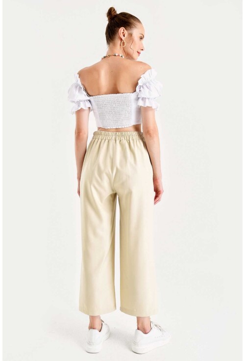 6483 Beli Lastikli Bol Paça Pantolon