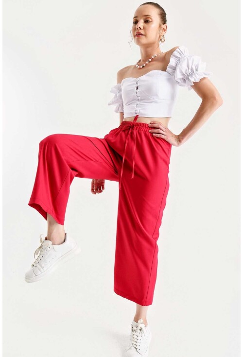 6483 Beli Lastikli Bol Paça Pantolon