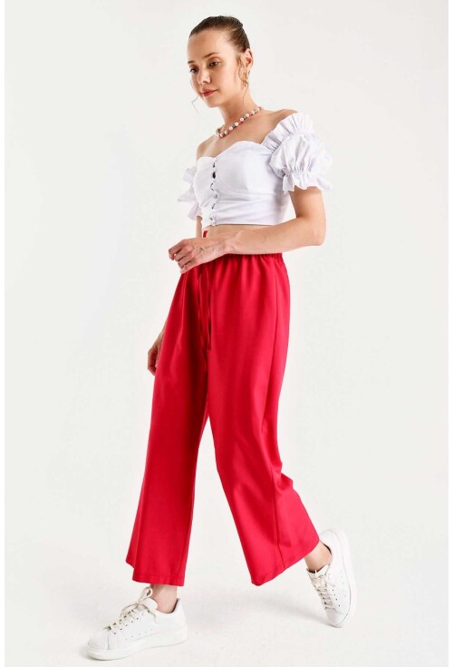 6483 Beli Lastikli Bol Paça Pantolon