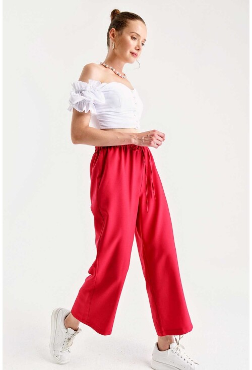 6483 Beli Lastikli Bol Paça Pantolon